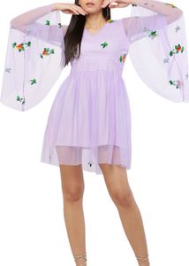 Lavender Floral Embroidered Tulle Dress