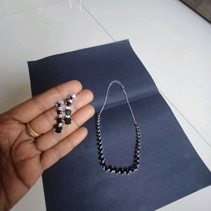 Silver AD Necklace Set With Earrings