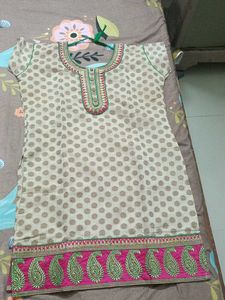 Kurti With Golden and Pink Work