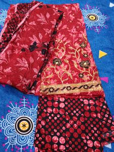 Unstitched Red Floral suit set