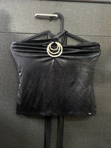 A Charcoal Black Strapless Halterneck Top.