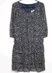 Mango Navy Blue Printed Flare Dress