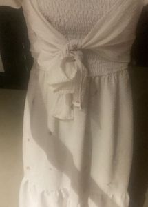 White Floral Tie-Front Midi Dress
