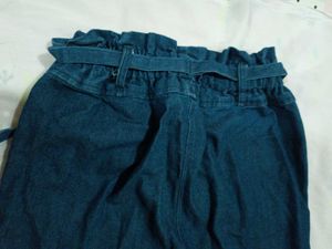 Denim Pants With Attached Belt