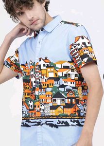 Men Blue Silm Fit Opaque Printed Casual Shirt