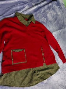 Red Layered-Look Sweater