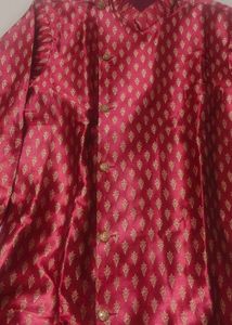Burgundy &amp; Gold Jacquard Kurta