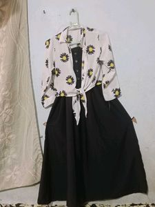 Tie-Front Black Dress With Cute White Jacket