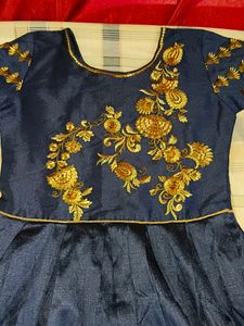 Thread Worked Grand Blue Gown,Full Length