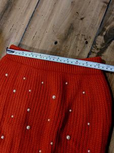 Red Pearl Knit Mini Skirt