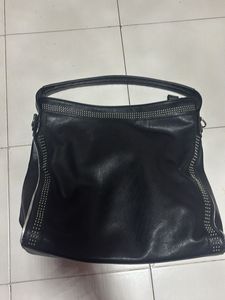 Studded Black Leather Tote Bag