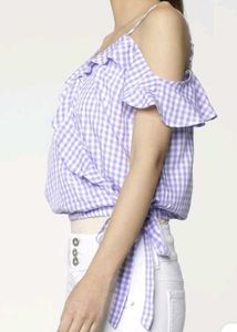 Lavender Gingham Wrap Top- ONLY