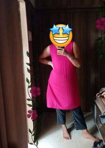 Pink Sleeveless Cotton Kurti