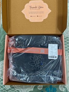 Koskii Navy Blue Floral Stonework Chiffon Saree