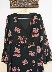 Black Floral Wrap Dress