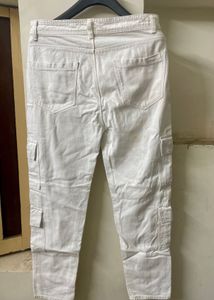 Denim Cargo 8-Pockets Jeans White Colour