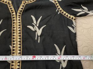 Black linen printed kurta