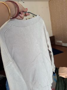 Beige V-Neck Knit Sweater