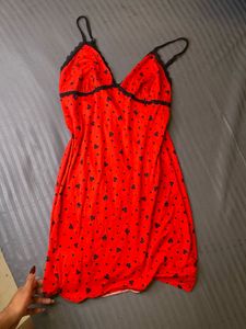 Red Heart Print Lingerie Dress