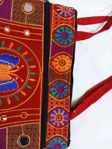 Red Coloured Embroidered Shoulder Bag