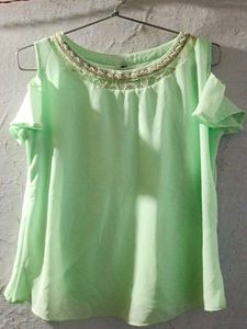 Mint Green Cold Shoulder Top