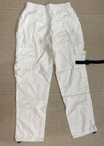 White Cargo Pants with Graphic Details