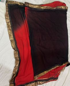Red &amp; Black Striped Dress with Embroidery