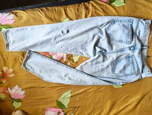 Zara Light Distressed Faded Mom Denim Jeans