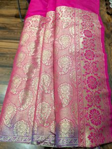 Beautiful Blue Silk Saree With Blouse Piece
