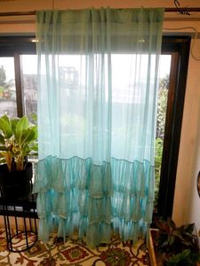 Green Ruffle Sheer Curtains