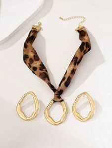 Leopard Ribbon Necklace &amp; Gold Earrings