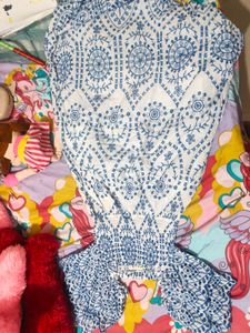 Schifili Cutwork White And Blue Dress