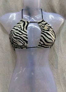 1241. Zebra Print Halter Bikini Top