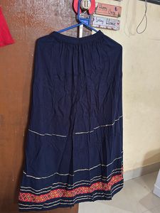 Red &amp; Blue Embroidered Kurti with Skirt