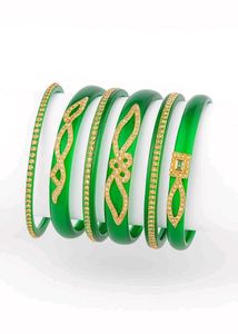 Emerald Green & Gold Bangle Set
