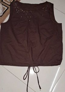 Sleeveless Coffee Brown Cute Top