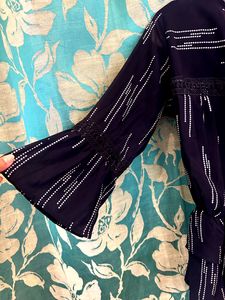 Nevy Blue bow tie neck and lace work top