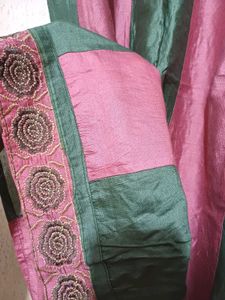 Peach-Olive Colour Silk Boat Neck Kurti