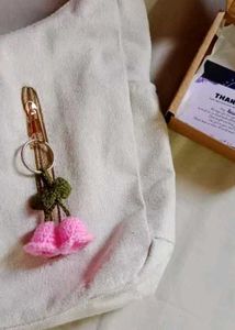 Cute Pink Tulip Crochet Key Chain 🌷