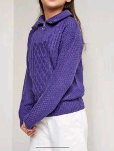 Purple Knit Polo Top