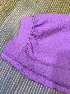 Purple Puff Sleeve Button-Down Top