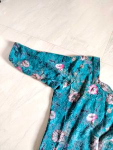 Floral Teal Kurta for Women - Good Condition