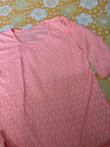 Peach Chikankari Kurti