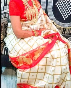 Beautiful White Red Saree