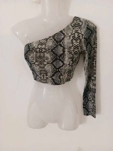 Snakeskin Print One Shoulder Top