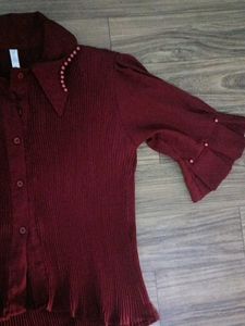 Vintage Maroon Button-Down Top