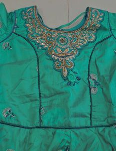 Elegant Embroidered Sea green flare frock