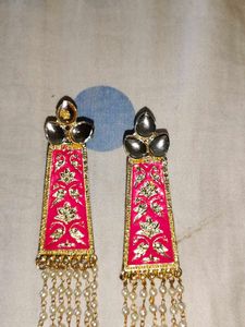 Pink &amp; Gold Pearl Drop Earrings