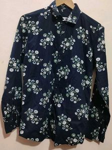 Navy Blue Floral Printed Shirt For 36 Chest