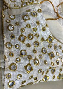 Embroidered White And Green Velvet Blouse